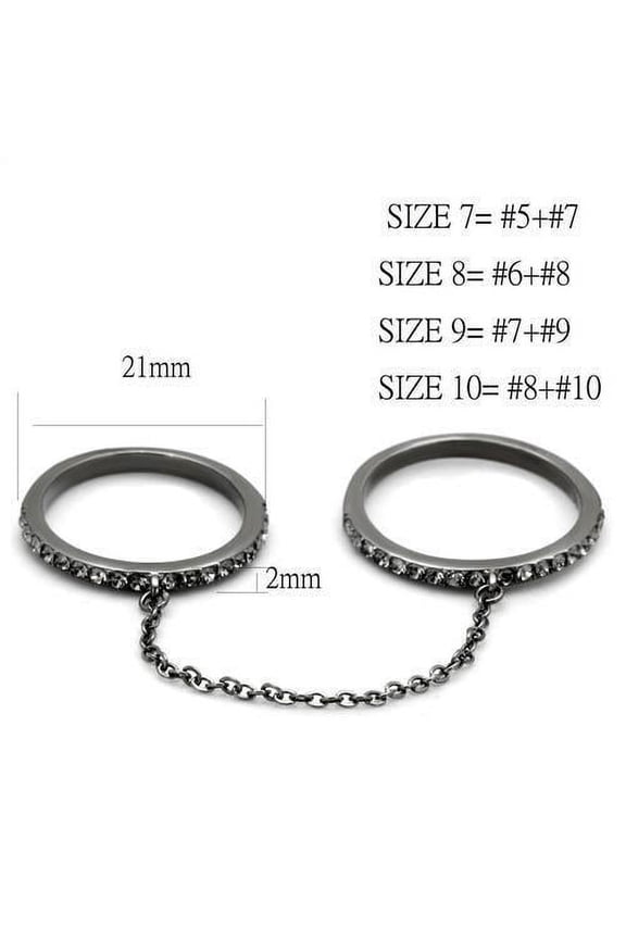 IP Light Black (IP Gun) Stainless Steel Ring with Top Grade Crystal in Jet for Women Jet Stone Color Style TK2614 Size 9