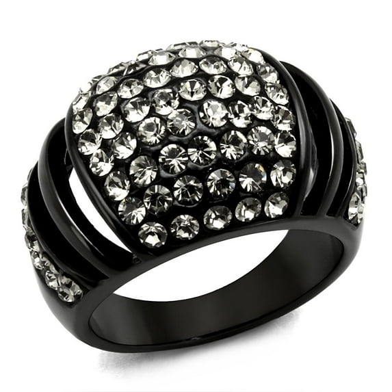 IP Black(Ion Plating) Stainless Steel Ring with Top Grade Crystal in Hematite for Women Hematite Stone Color Style TK2643 Size 7