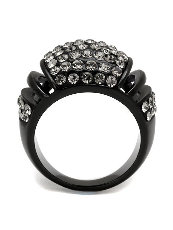TK2643 - IP Black(Ion Plating) Stainless Steel Ring with Top Grade Crystal in Hematite
