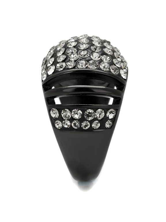 TK2643 - IP Black(Ion Plating) Stainless Steel Ring with Top Grade Crystal in Hematite