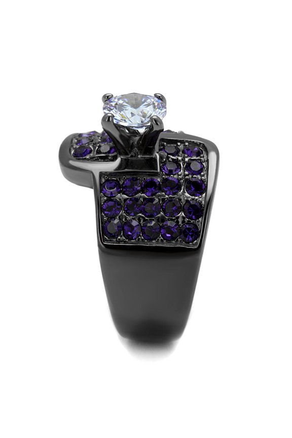 TK2644 - IP Light Black (IP Gun) Stainless Steel Ring with AAA Grade CZ in Light Amethyst