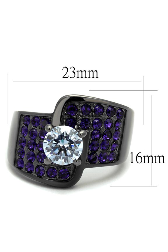 TK2644 - IP Light Black (IP Gun) Stainless Steel Ring with AAA Grade CZ in Light Amethyst