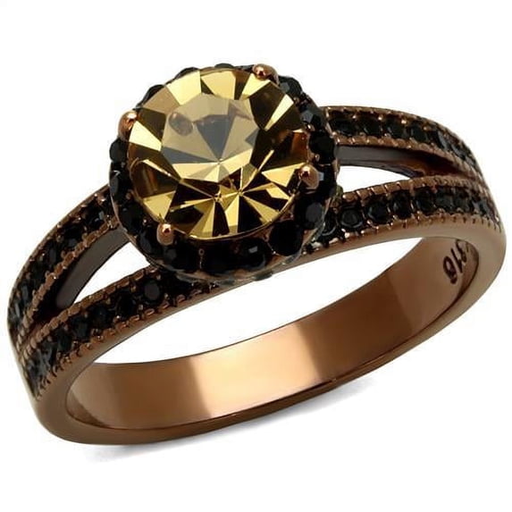 IP Coffee light Stainless Steel Ring with Top Grade Crystal in Light Smoked for Women Light Smoked Stone Color Style TK2654 Size 8