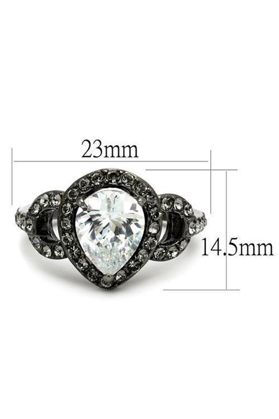 TK2655 - IP Light Black (IP Gun) Stainless Steel Ring with AAA Grade CZ in Clear