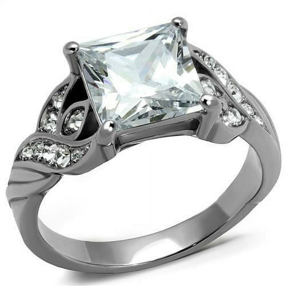 High polished (no plating) Stainless Steel Ring with AAA Grade CZ in Clear for Women Clear Stone Color Style TK2657 Size 9