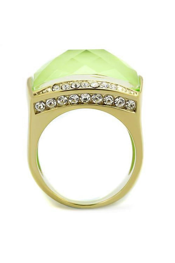 TK2661 - IP Gold(Ion Plating) Stainless Steel Ring with Synthetic Synthetic Stone in Apple Green color