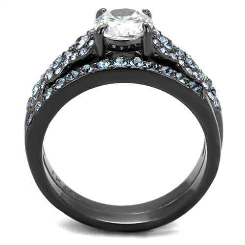 TK2671 - IP Light Black (IP Gun) Stainless Steel Ring with AAA Grade CZ in Clear