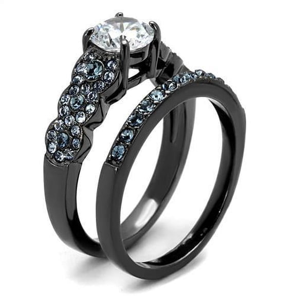 TK2671 - IP Light Black (IP Gun) Stainless Steel Ring with AAA Grade CZ in Clear
