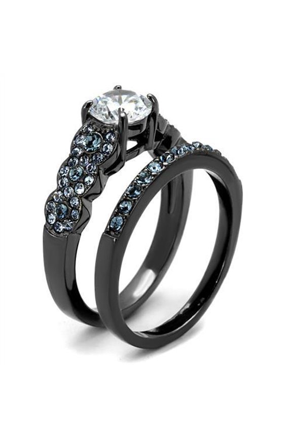 TK2671 - IP Light Black (IP Gun) Stainless Steel Ring with AAA Grade CZ in Clear