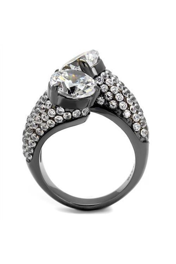 TK2674 - IP Light Black (IP Gun) Stainless Steel Ring with AAA Grade CZ in Clear