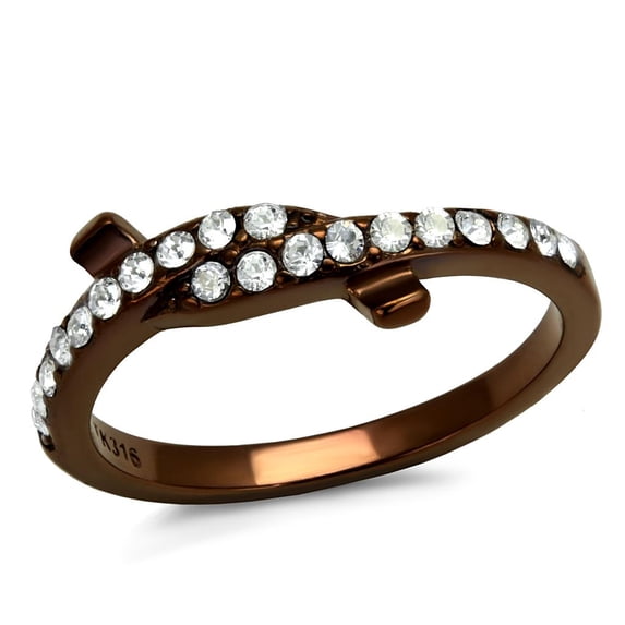 IP Coffee light Stainless Steel Ring with Top Grade Crystal in Clear for Women Clear Stone Color Style TK2687 Size 10