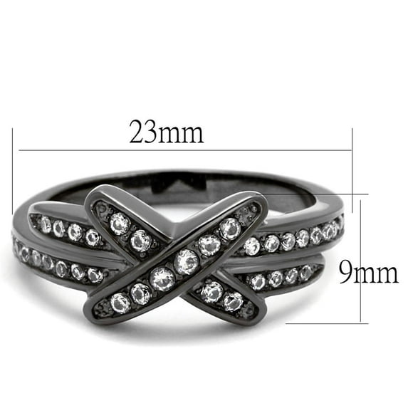 IP Light Black (IP Gun) Stainless Steel Ring with AAA Grade CZ in Clear for Women Clear Stone Color Style TK2689 Size 8