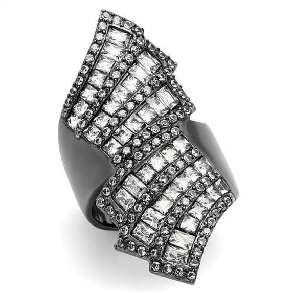 IP Light Black (IP Gun) Stainless Steel Ring with AAA Grade CZ in Clear for Women Clear Stone Color Style TK2699 Size 10