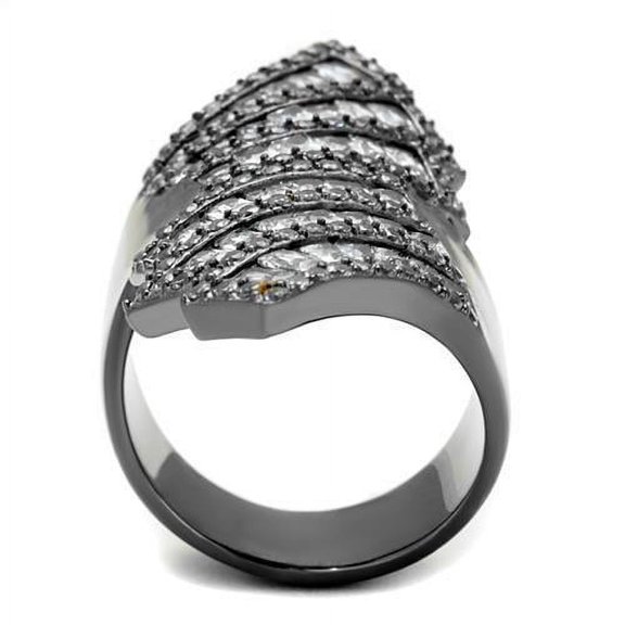 TK2699 - IP Light Black (IP Gun) Stainless Steel Ring with AAA Grade CZ in Clear