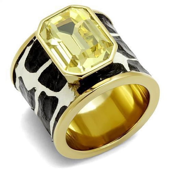 IP Gold(Ion Plating) Stainless Steel Ring with Top Grade Crystal in Citrine Yellow for Women Citrine Yellow Stone Color Style TK2701 Size 6