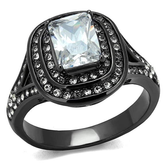 IP Light Black (IP Gun) Stainless Steel Ring with AAA Grade CZ in Clear for Women Clear Stone Color Style TK2731 Size 8