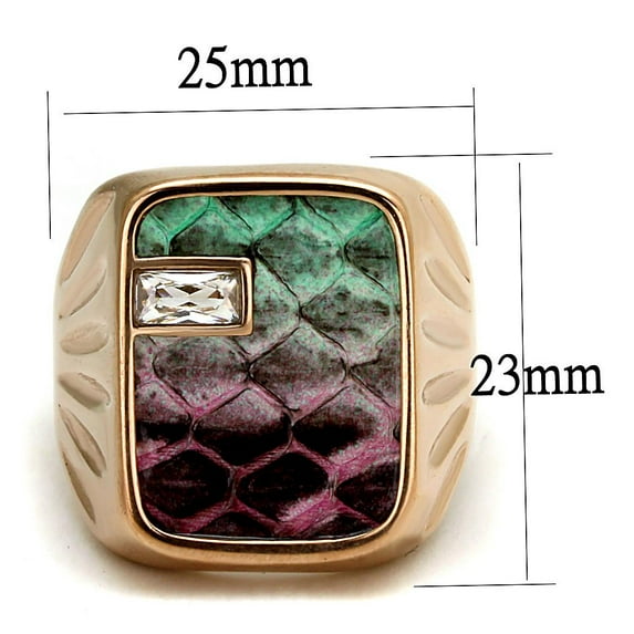 IP Rose Gold(Ion Plating) Stainless Steel Ring with Leather in Multi Color for Women Multi Color Stone Color Style TK2737 Size 13