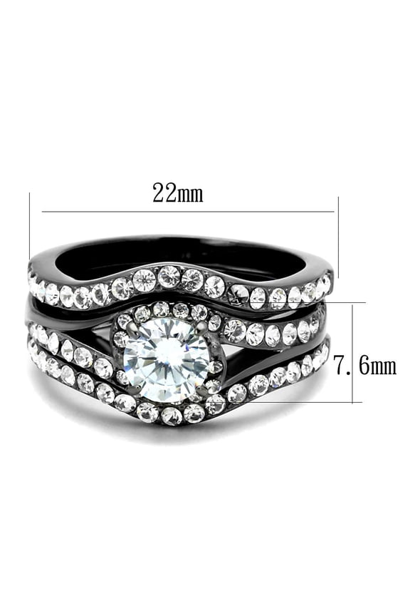 TK2739 - IP Light Black (IP Gun) Stainless Steel Ring with AAA Grade CZ in Clear