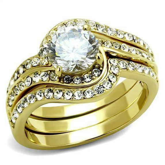 IP Gold(Ion Plating) Stainless Steel Ring with AAA Grade CZ in Clear for Women Clear Stone Color Style TK2742 Size 8