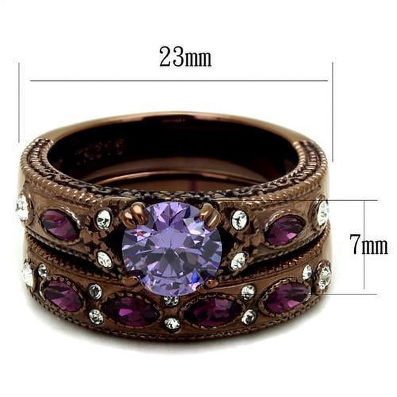 IP Coffee light Stainless Steel Ring with AAA Grade CZ in Amethyst for Women Amethyst Stone Color Style TK2746 Size 9