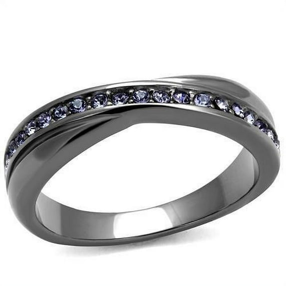 IP Light Black (IP Gun) Stainless Steel Ring with Top Grade Crystal in Tanzanite for Women Tanzanite Stone Color Style TK2750 Size 9