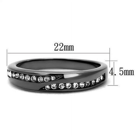 IP Light Black (IP Gun) Stainless Steel Ring with Top Grade Crystal in Clear for Women Clear Stone Color Style TK2751 Size 8
