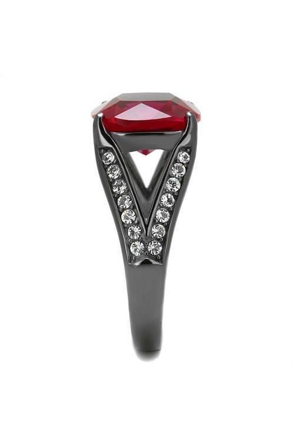 TK2760 - IP Light Black (IP Gun) Stainless Steel Ring with Synthetic Corundum in Ruby