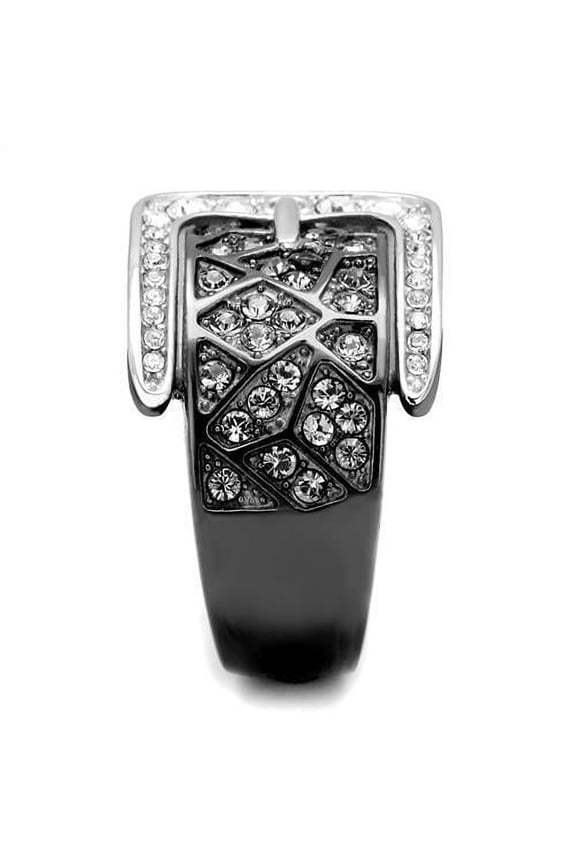 TK2769 - Two-Tone IP Black Stainless Steel Ring with Top Grade Crystal in Black Diamond
