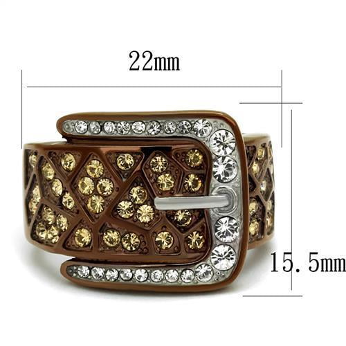 TK2770 - Two Tone IP Light Brown (IP Light coffee) Stainless Steel Ring with Top Grade Crystal in Citrine Yellow