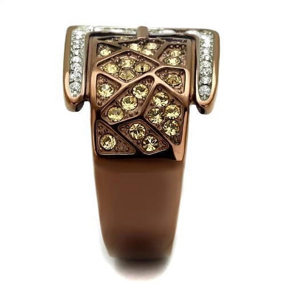 TK2770 - Two Tone IP Light Brown (IP Light coffee) Stainless Steel Ring with Top Grade Crystal in Citrine Yellow