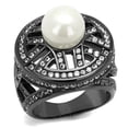 thumbnail image 1 of IP Light Black (IP Gun) Stainless Steel Ring with Synthetic Pearl in White for Women White Stone Color Style TK2771 Size 5, 1 of 2