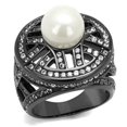 thumbnail image 1 of IP Light Black (IP Gun) Stainless Steel Ring with Synthetic Pearl in White for Women White Stone Color Style TK2771 Size 7, 1 of 4