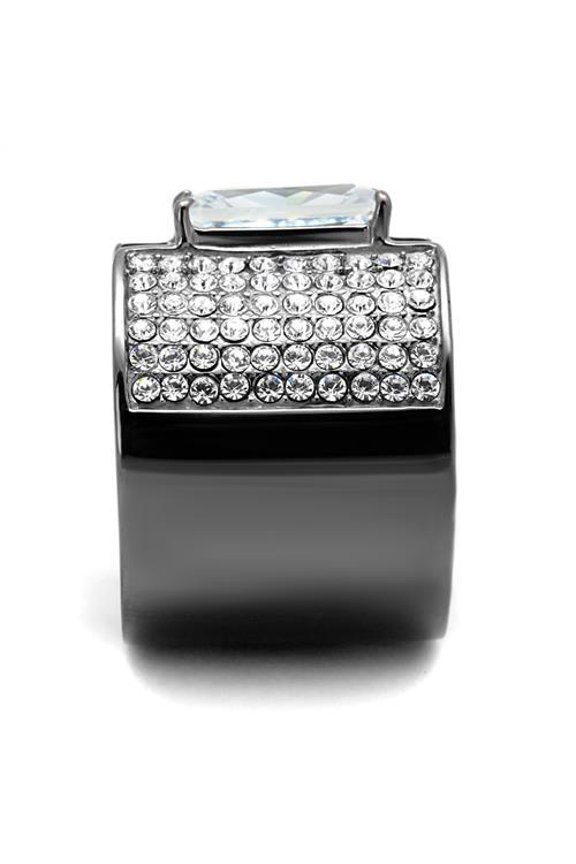 TK2798 - IP Light Black (IP Gun) Stainless Steel Ring with AAA Grade CZ in Clear