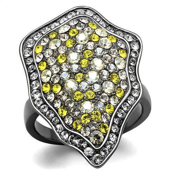 IP Light Black (IP Gun) Stainless Steel Ring with Top Grade Crystal in Multi Color for Women Multi Color Stone Color Style TK2805 Size 10