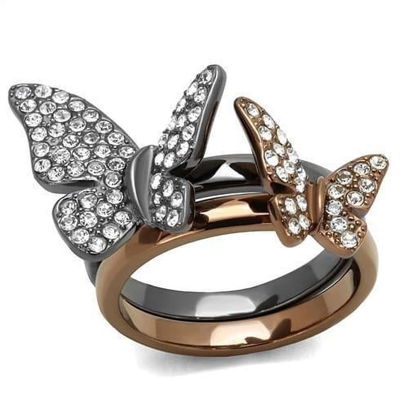IP Light Black & IP Light coffee Stainless Steel Ring with Top Grade Crystal in Clear for Women Animals Theme Clear Stone Color Style TK2806 Size 7
