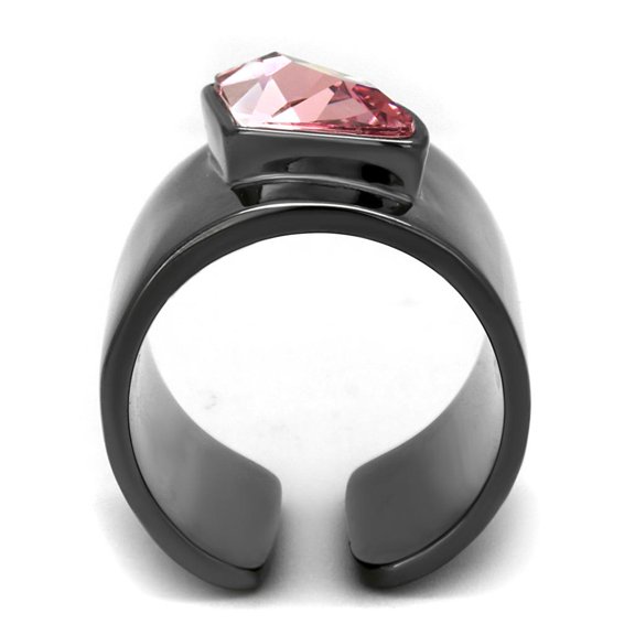 TK2829 - IP Light Black (IP Gun) Stainless Steel Ring with Top Grade Crystal in Light Rose