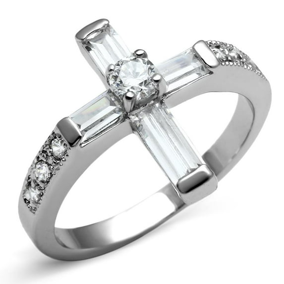 High polished (no plating) Stainless Steel Ring with AAA Grade CZ in Clear for Women Clear Stone Color Style TK2871 Size 8