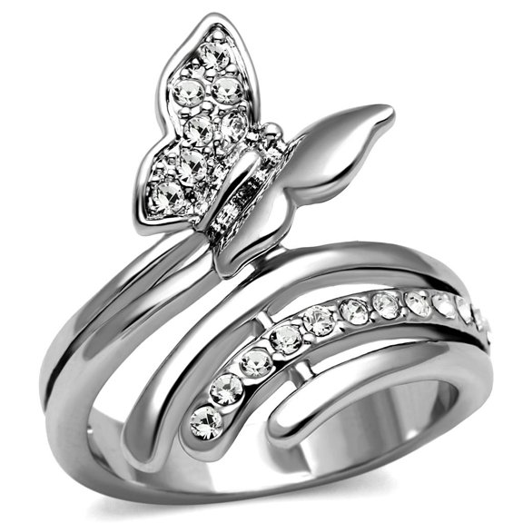 High polished (no plating) Stainless Steel Ring with AAA Grade CZ in Clear for Women Animals Theme Clear Stone Color Style TK2875 Size 9