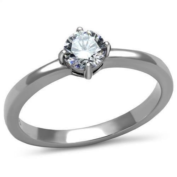 High polished (no plating) Stainless Steel Ring with AAA Grade CZ in Clear for Women Clear Stone Color Style TK2903 Size 5
