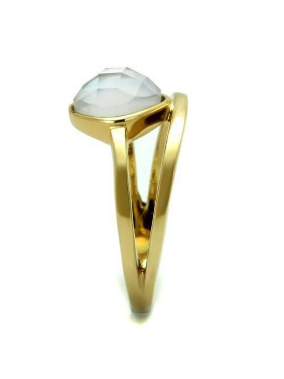 TK2908 - IP Gold(Ion Plating) Stainless Steel Ring with Precious Stone Conch in White