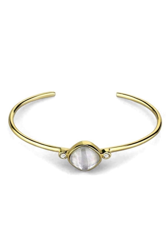 TK2910-L58xW43xO25 Women IP Gold Stainless Steel Bangle with Precious Stone in White