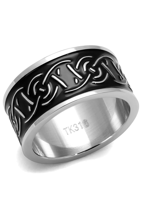 TK2922 - High polished (no plating) Stainless Steel Ring with Epoxy in Jet