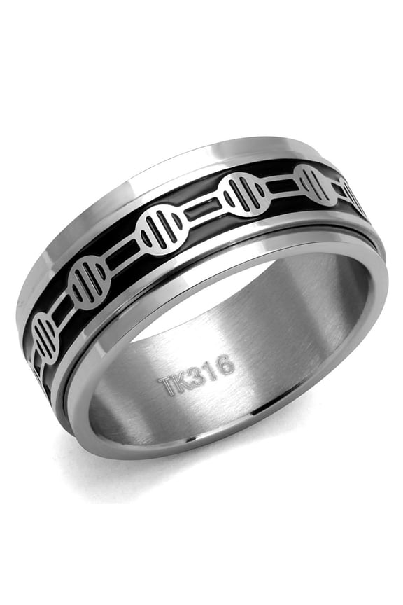 High polished (no plating) Stainless Steel Ring with Epoxy in Jet for Women Jet Stone Color Style TK2924 Size 10