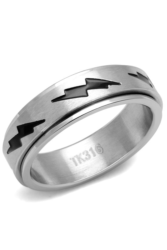 High polished (no plating) Stainless Steel Ring with Epoxy in Jet for Women Jet Stone Color Style TK2926 Size 12