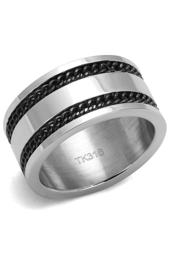 High polished (no plating) Stainless Steel Ring with Epoxy in Jet for Women Jet Stone Color Style TK2927 Size 11