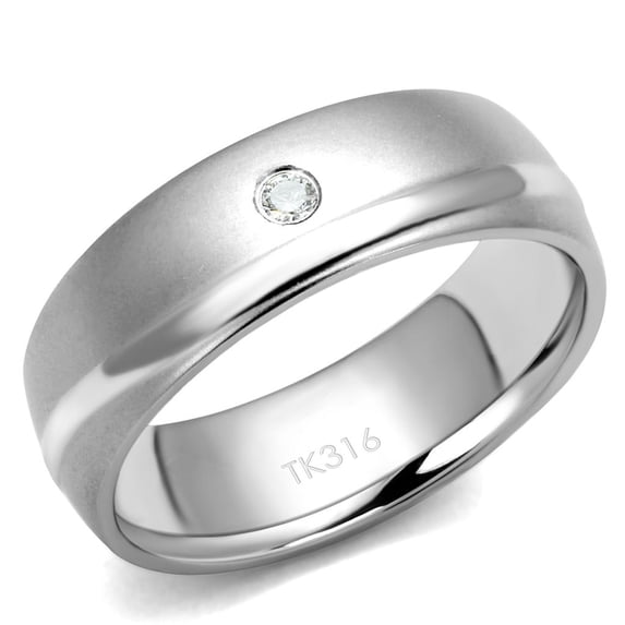 High polished (no plating) Stainless Steel Ring with AAA Grade CZ in Clear for Women Clear Stone Color Style TK2932 Size 13