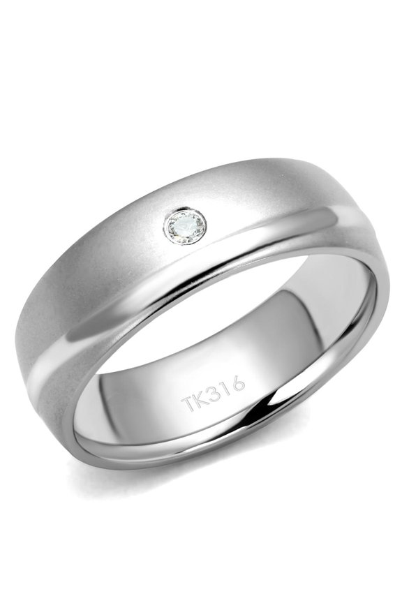 TK2932 - High polished (no plating) Stainless Steel Ring with AAA Grade CZ in Clear