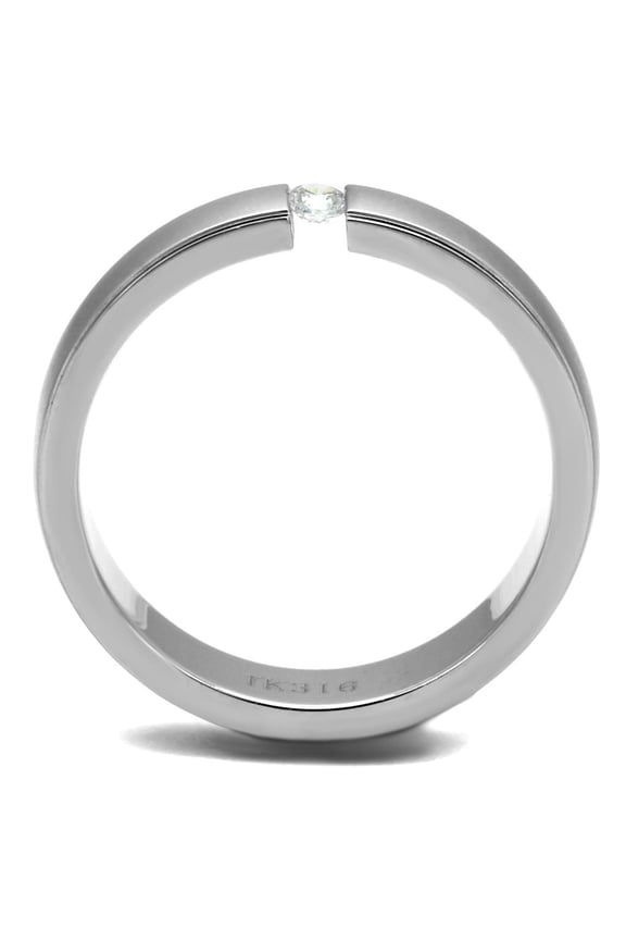 TK2935 - High polished (no plating) Stainless Steel Ring with AAA Grade CZ in Clear