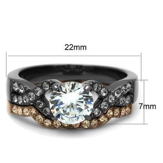 TK2958 - IP Light Black & IP Light coffee Stainless Steel Ring with AAA Grade CZ in Clear