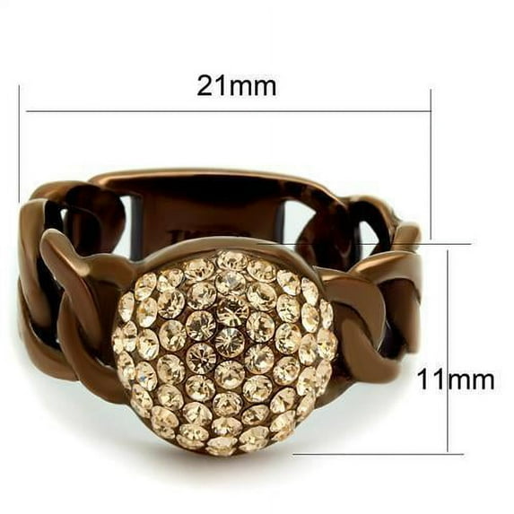 IP Coffee light Stainless Steel Ring with Top Grade Crystal in Light Peach for Women Light Peach Stone Color Style TK2965 Size 6